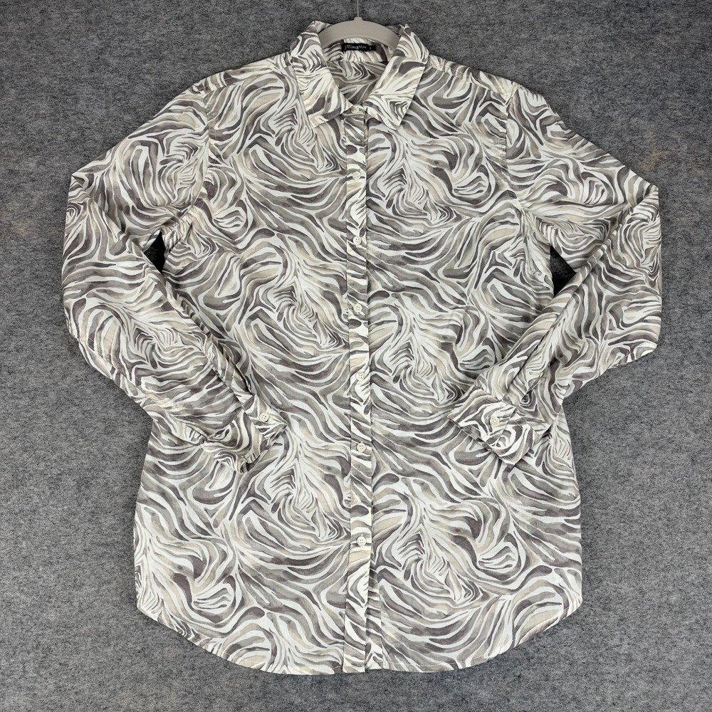 J. McLaughlin Lois Cotton Button Up Shirt Brown Grey Zebra Swirl Womens Small S